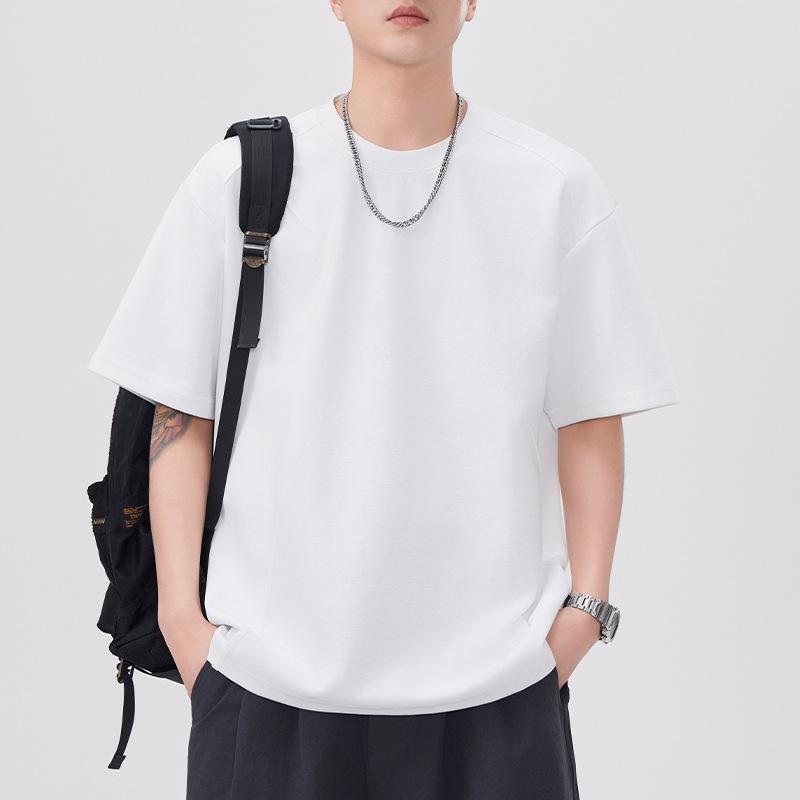 New Summer Short-sleeved T-shirt for Men's Pleated Round Neck Loose Five-point Sleeve T-shirt Japanese Retro