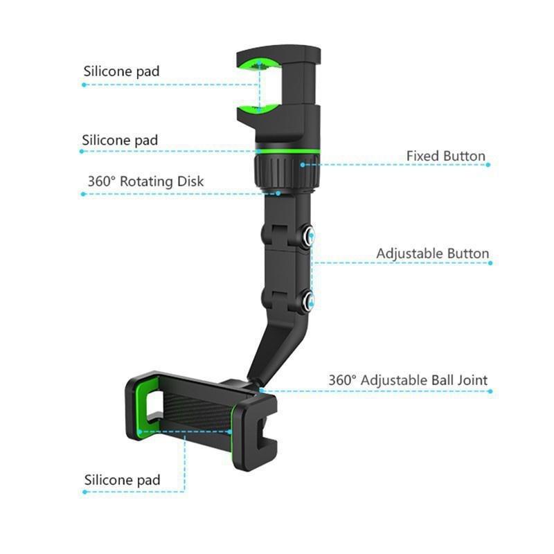 Автомобильный держатель для телефона с зеркалом заднего вида на 360 ° для телефона 4,0-6,1 дюйма, кронштейн с GPS-навигацией, держатель для телефона, подставка, регулируемая поддержка