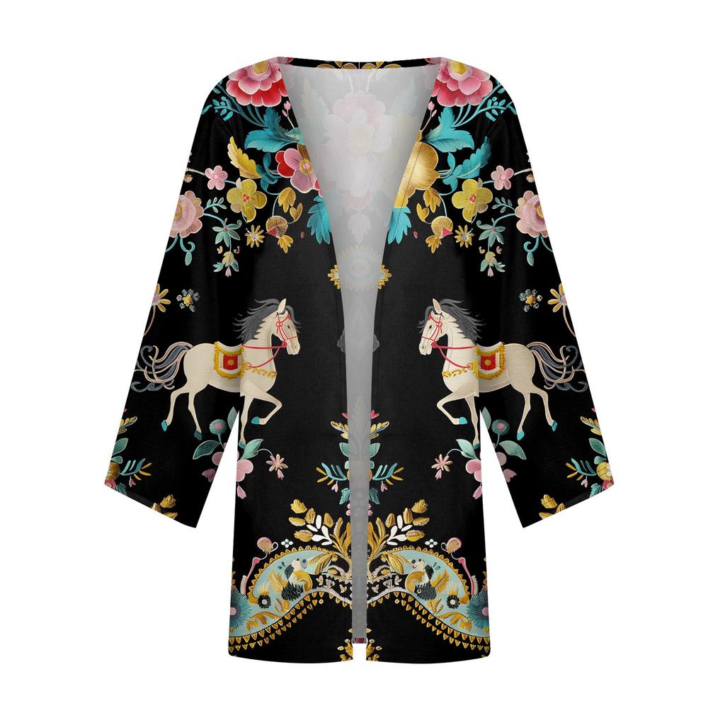 Женская повседневная модная легкая куртка средней длины с принтом в стиле ретро, ​​кардиган