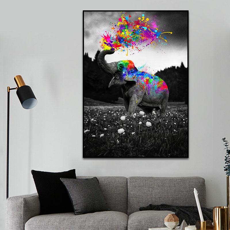 Black Elephant Canvas Paintings On The Wall Posters And Prints Modren Graffiti Art Animal Pictures for Kids Room Home Decoration