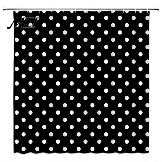 Durable Bathroom Partition Curtains Polka Dot Shower Curtain with Hooks, Waterproof Fabric Curtain, Retro Bath Polyester Hooks for Bathtub Decor,
