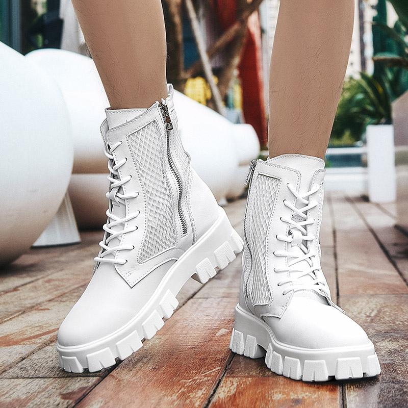 Новые белые мужские ботинки, модная мужская обувь, толстая подошва, черные ботильоны, дизайнерские ботинки на платформе для мотоциклистов, мужская обувь