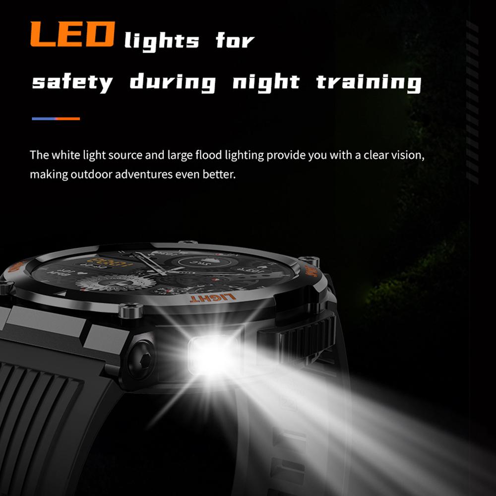 HT17 Smart Watch 1.46" HD Screen Waterproof Activity Tracker Bracelet with LED Flashlight Heart Rate Sleep Monitor