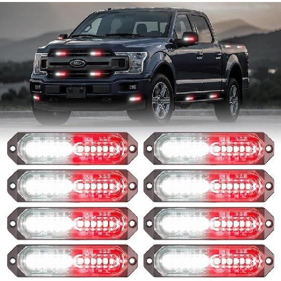 8Pcs Amber White Surface Mount Emergency Strobe Lights For Trucks, Ultra Slim Grille Warning Flashing Light Bar For Vehicles/Car