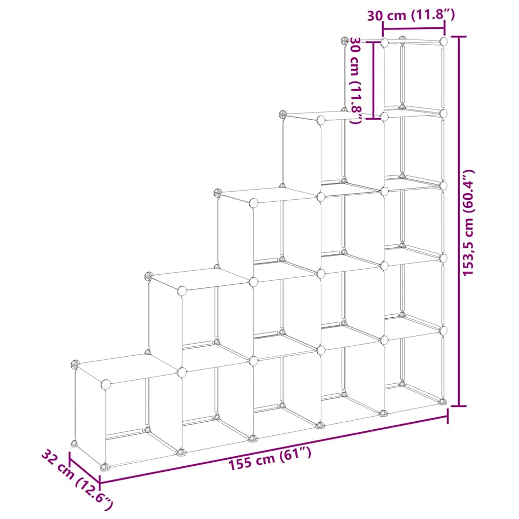 Shelving System with 15 Cubes Black PP