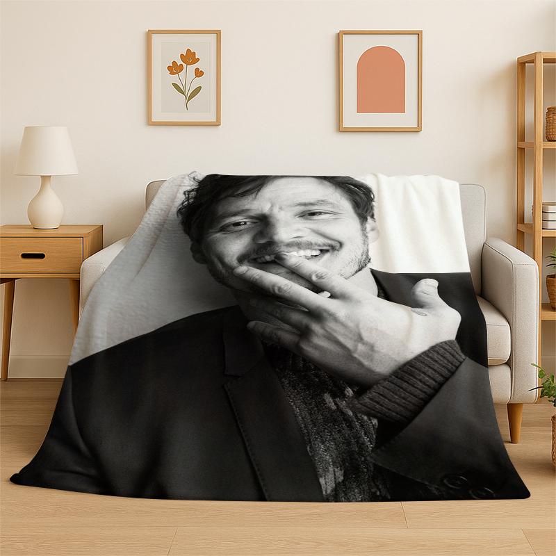 Fashion Pedro Pascal Star Flannel Blanket Soft Warm Throw Blanket for Bedroom Living Room Bed Travel Camping Picnic Gift Kids