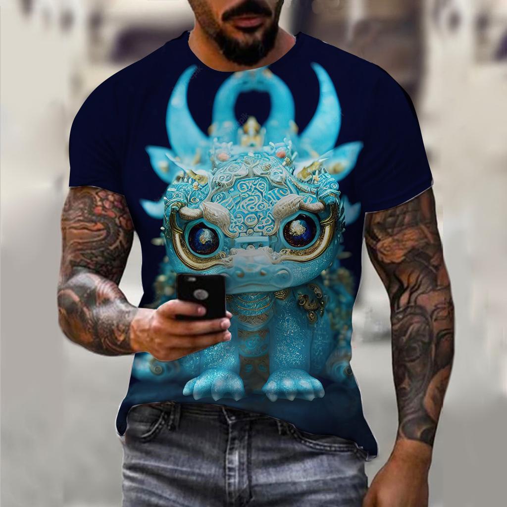 Мужская футболка с 3D принтом животных в стиле хип-хоп, винтажная одежда в стиле Харадзюку, модные топы с круглым вырезом и короткими рукавами, футболки большого размера