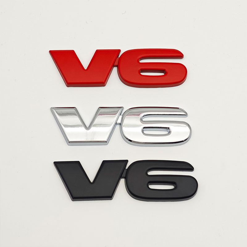 3D Chrome Red Black Metal Alloy Letter V6 Logo Car Rear Trunk Badge Adhesive Emblem Auto Sticker For Toyota Accessories DJ6