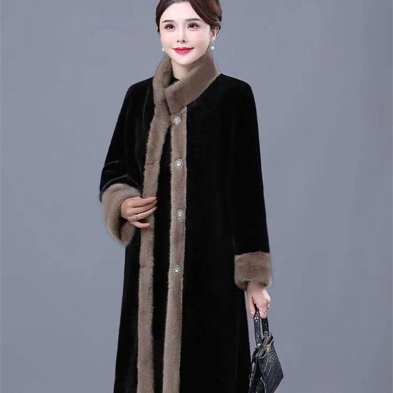 Luxury Faux Mink Fur Coat for Plus Size Women Winter Fashion Mom Outerwear Stand Collar Loose Fit Elegant Jacket