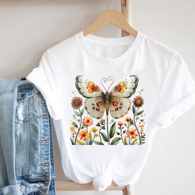 (Asian Size) Women Casual Top Leopard Flower Style Cute Clothing Fashion Print Lady Female Short Sleeve T Shirt Tee Graphic T-shirts