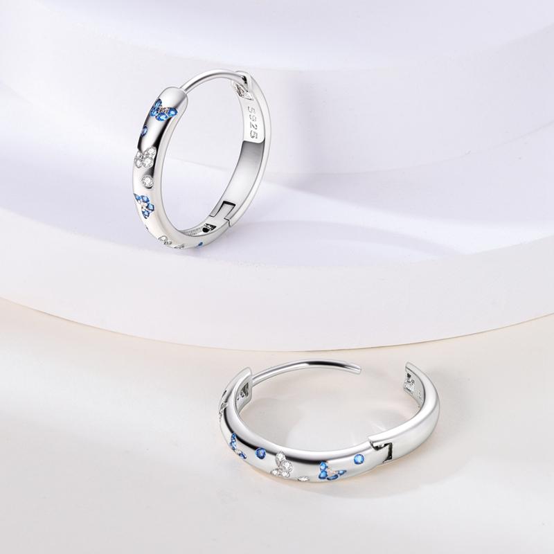 Round Circle Hoop Earrings For Women 925 Silver Heart Star Moon Sun Flower Zircon Opal Earrings Jewelry Gift