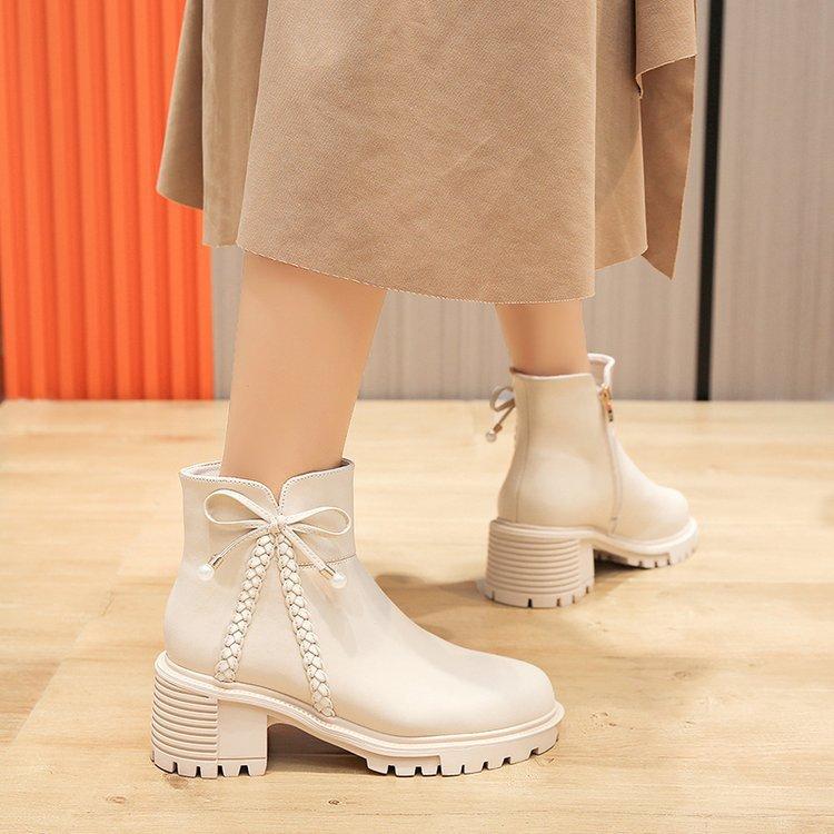 Women's Thick Heel Short Boots Casual Fashion Leather Boots