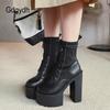 Фетиш-сапоги на платформе, женские пикантные ботинки на массивном каблуке со шнуровкой спереди, женские ботинки на толстом каблуке в стиле ретро, ​​готическая обувь черного дизайна