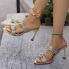 Модные женские босоножки на высоком каблуке Лето 2025 Новая мода Обувь с квадратным носком Туфли на толстом каблуке Женские элегантные сандалии для платья для вечеринки