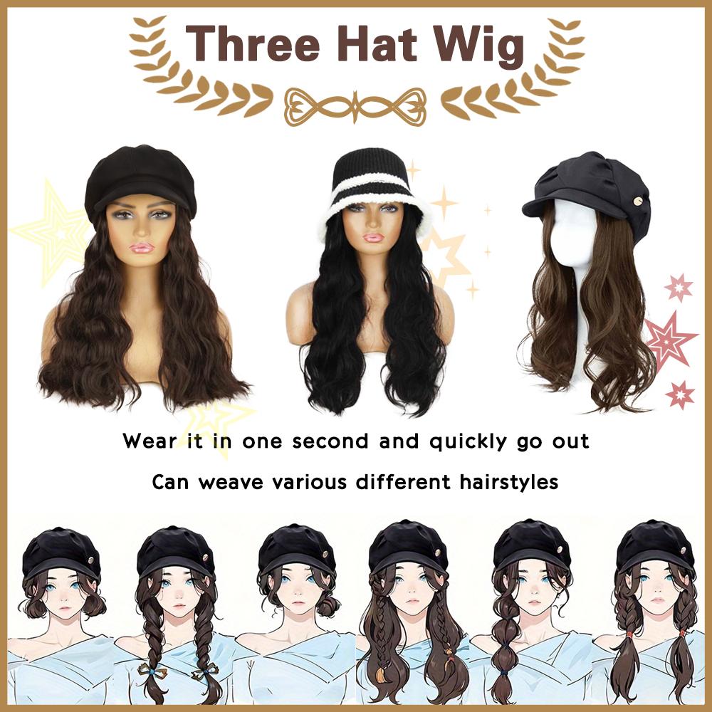 MISSQUEEN Synthetic Beret And Fisherman's Hat Wig Extension Long Wavy Hair Suitable For Women Daily Wear