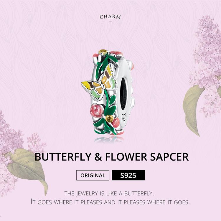 WOSTU Стерлингового серебра 925 пробы, бабочка и цветок Sapcer, очаровательная бусина для женщин, DIY, оригинальный браслет 3 мм, ювелирные изделия