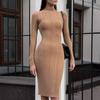 Длинный рукав трикотажное платье женское осень зима винтажное однотонное облегающее вечернее платье элегантные водолазки свитер платья