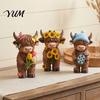 Hand Painted Highland Cattle 4 Pcs Seasonal Cow Figurines, Spring Summer Fall Winter Housewarming Present Seasons Scottish Statue, Resin Table