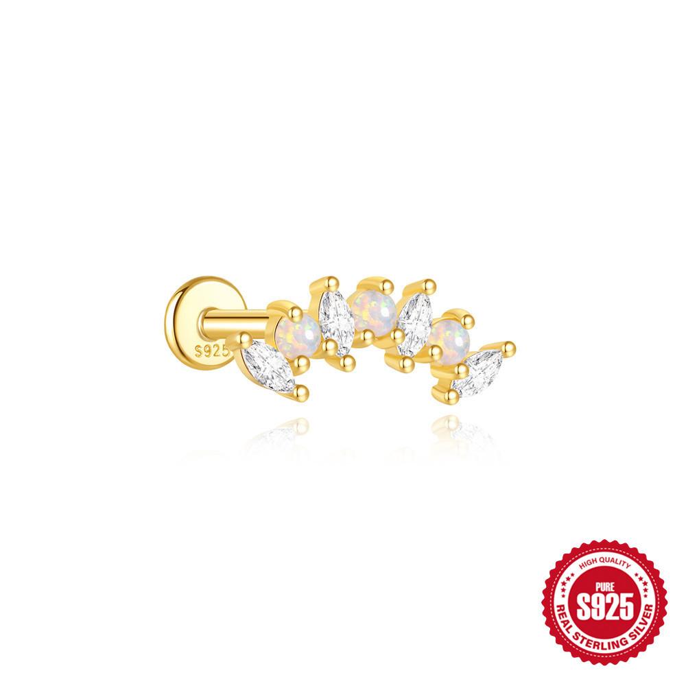 S925 стерлингового серебра мода капли воды опал конский глаз плоское дно пирсинг ногти женские универсальные серьги-гвоздики ушные косточки