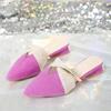 Fashion Women's Low-heeled Sandals Fashion Pointed Shallow Mouth Metal Decoration Soft Soled Slip-resistant Wear Slippers