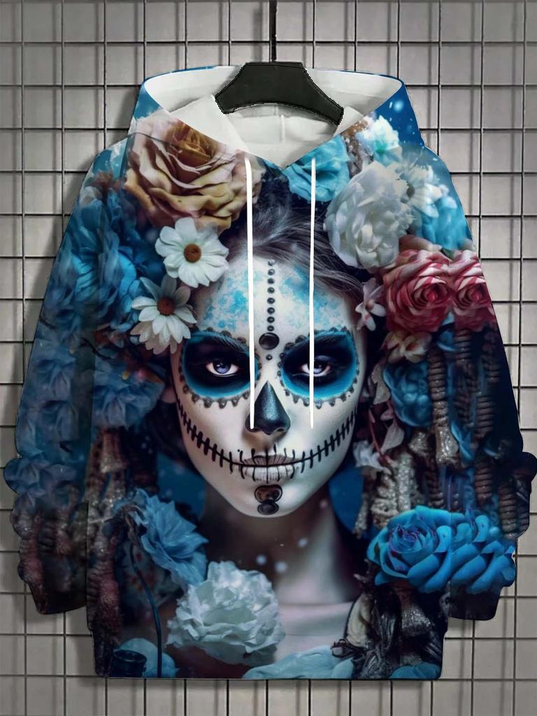 Модное женское худи для девушек Осень Новинка Мужские топы с длинным рукавом Сексуальная одежда для девушек Ужас Паттерн Череп Нежити Унисекс Топы