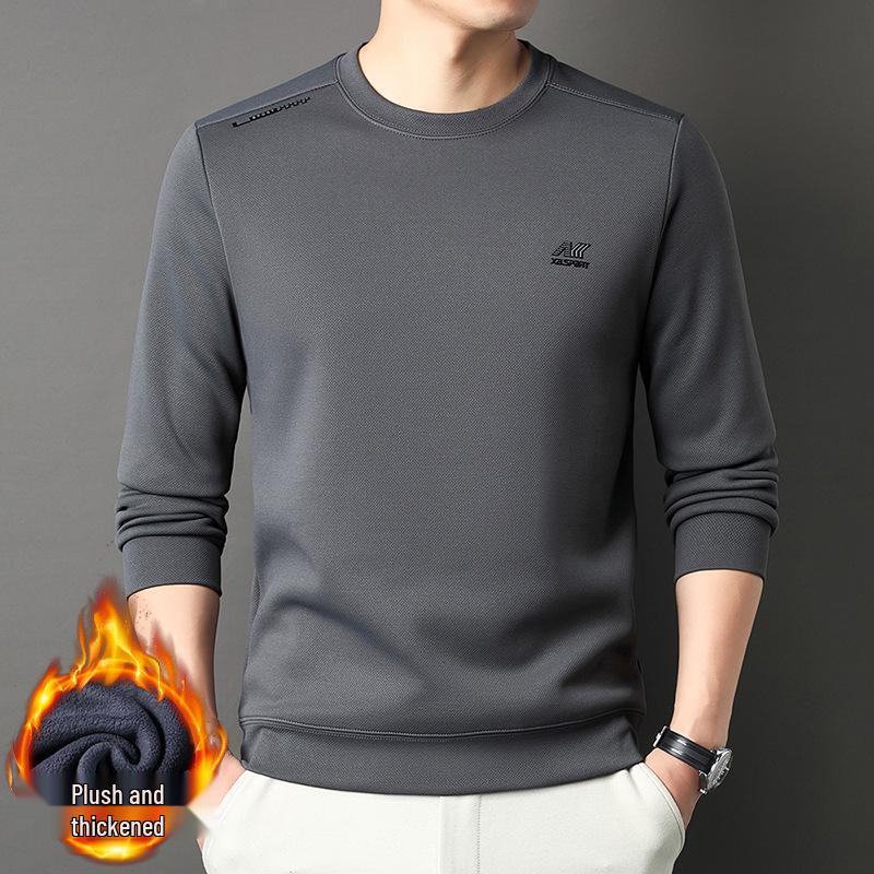 2025 Men's Fleece-Lined Casual Round Neck Warm Sweatshirt Long Sleeve T-shirt Winter Collection