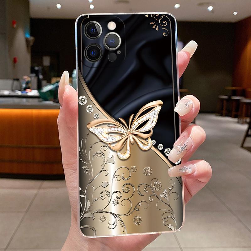 Чехол для iPhone 12 Pro Max 12Pro Красивый Цветок Бабочка Задние Крышки Для iPhone 12 Мягкий Силикон Прозрачные ТПУ Оболочки