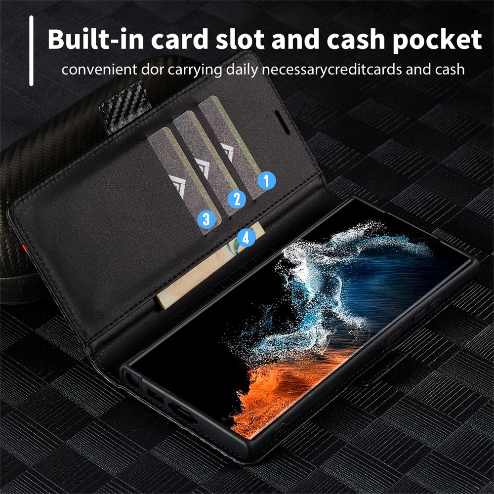 Чехол для Samsung Galaxy S10, S20, S21, S22, S23, A32, A12, M32, A52S... Чехол-кошелек-бумажник из углеродного волокна с подставкой