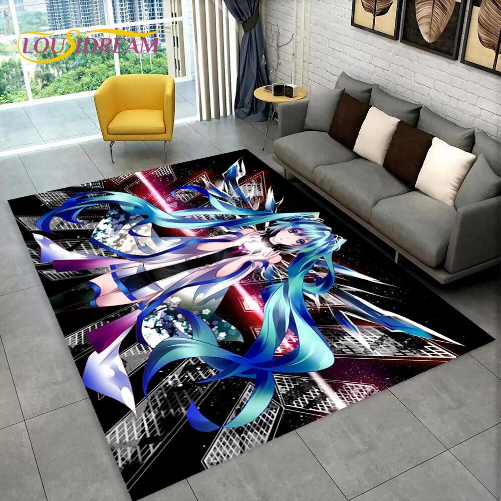 3D Cute M-Mikuu Music Cartoon Characters Carpet Rug for Living Room Bedroom Home Sofa Decoration,Kid Area Rug Non-slip Floor Mat