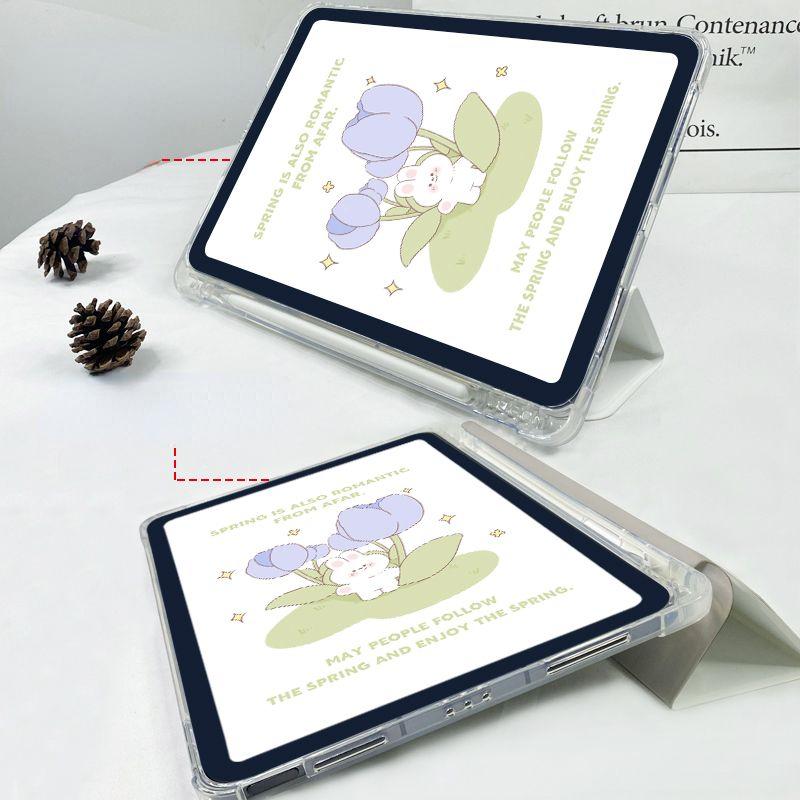 Чехол для iPad Pro2024, новый чехол для iPad с рисунком кролика-тюльпана для iPad Air6 11 13 дюймов Air4 Air5 10th 10,9 Pro11 Pro13 2024 с подставкой для карандашей