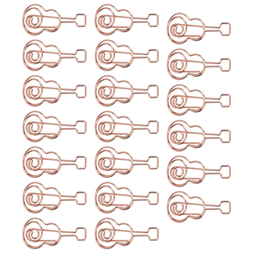 20pcs Shaped Paper Clips Metal Material Guitar Shape Rose Gold Light Portable Cute Office Clips for
