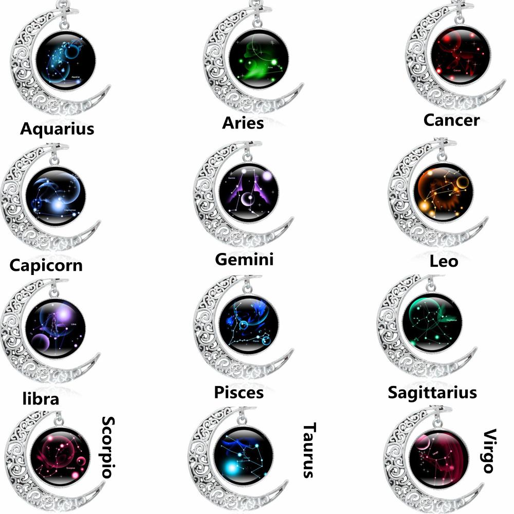 Men Boys 12 Zodiac Celestial Jewelry 12 Constellation Necklace Moon Pendant