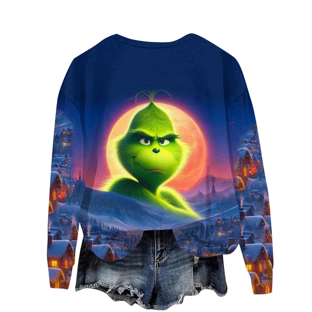 Ladies' Christmas Greentown Print Casual Long Sleeved Round Neck Sports Hoodie Top