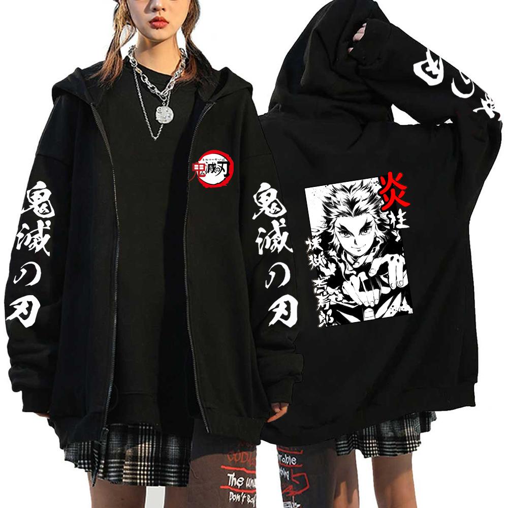 Demon Slayer Zipper Sweatshirts Zip Up Hoodie Anime Hoodies Unisex Hip Hop Streetwear Nezuko Kamado Graphic Y2K Clothes