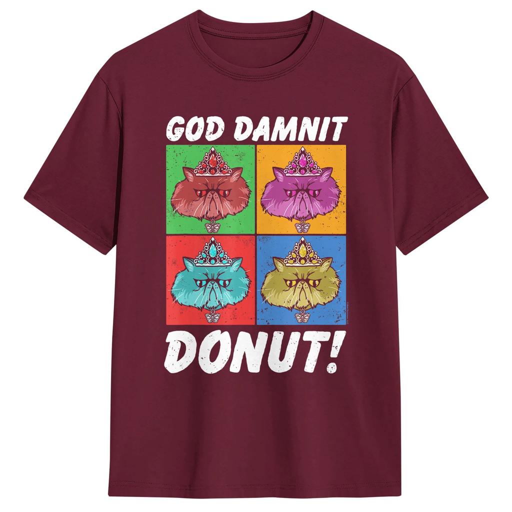Unisexs TShirt God Damnit Donut Cat Pop Art DCC Vintage Cotton Tee Shirt Short Sleeve T Shirts Crewneck Clothing Gift Idea