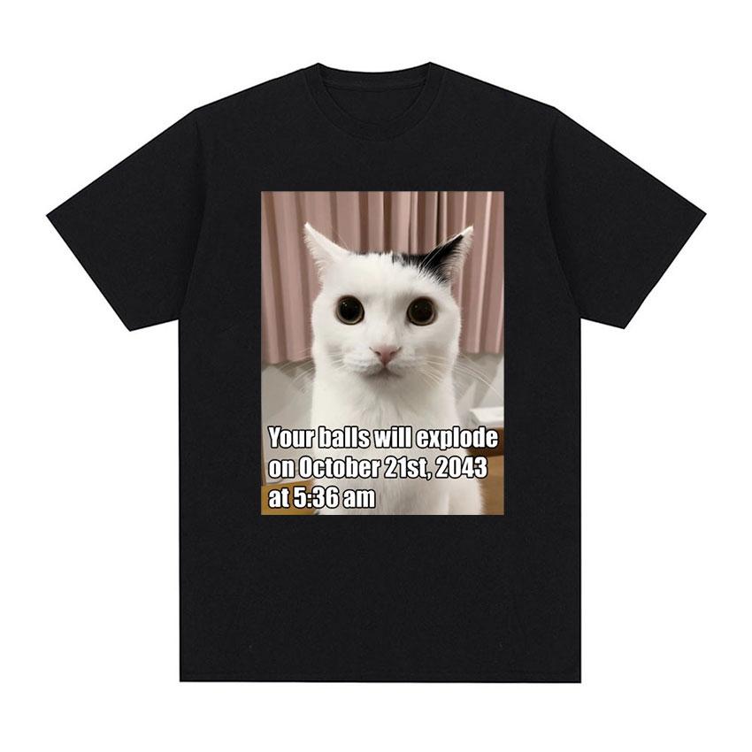 Футболки с рисунком «Your Balls Will Explode Funny Cat Meme» для мужчин и женщин, повседневная модная футболка с коротким рукавом, футболки большого размера из 100% хлопка