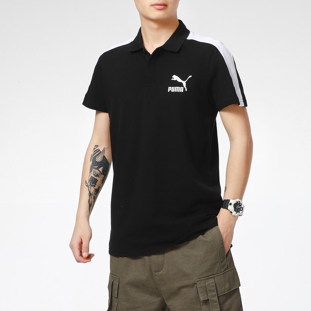 Puma Logo Sports Training Polo Shirt Men Tops Black 532290-01