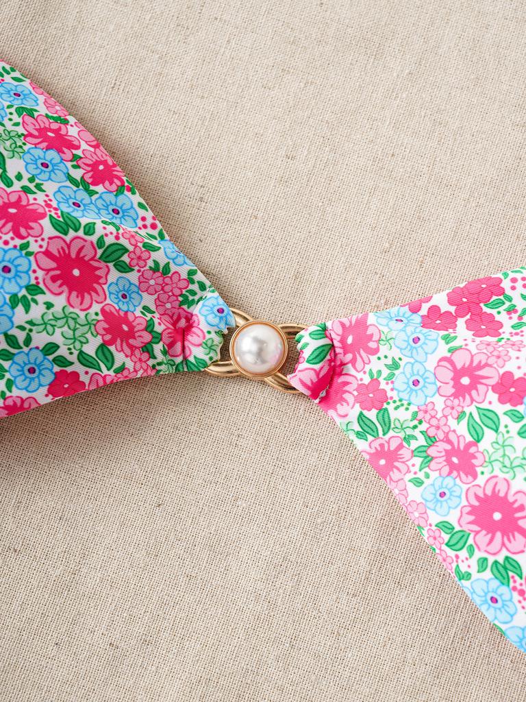 Triangle Strap Pearl Sexy Bikini Split Swimsuit