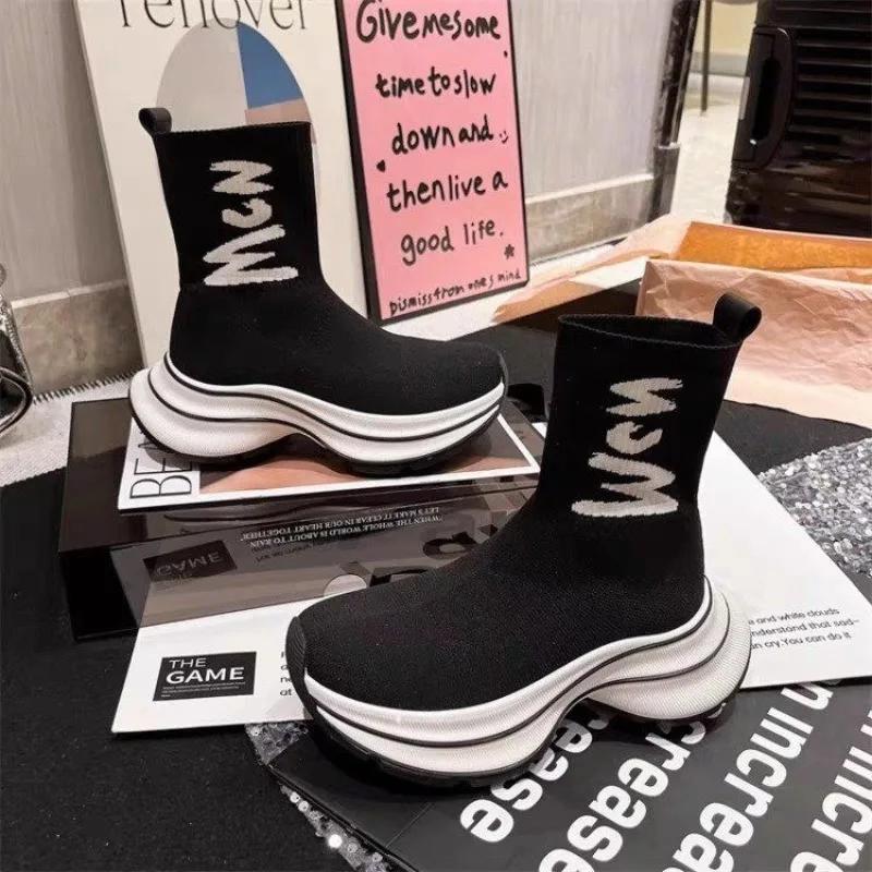 Женские ботинки 2024 года, осень, короткие, с буквенным принтом, увеличивающие высоту, дышащие, противоскользящие, удобные, повседневные, кроссовки для бега, спортивная обувь
