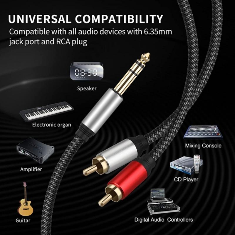 Кабель 2RCA на 6,35 мм AUX, 6,35 мм 1/4 на 2RCA Штекерный Адаптер-Разветвитель Y Стерео Звуковой Кабель для Планшетов
