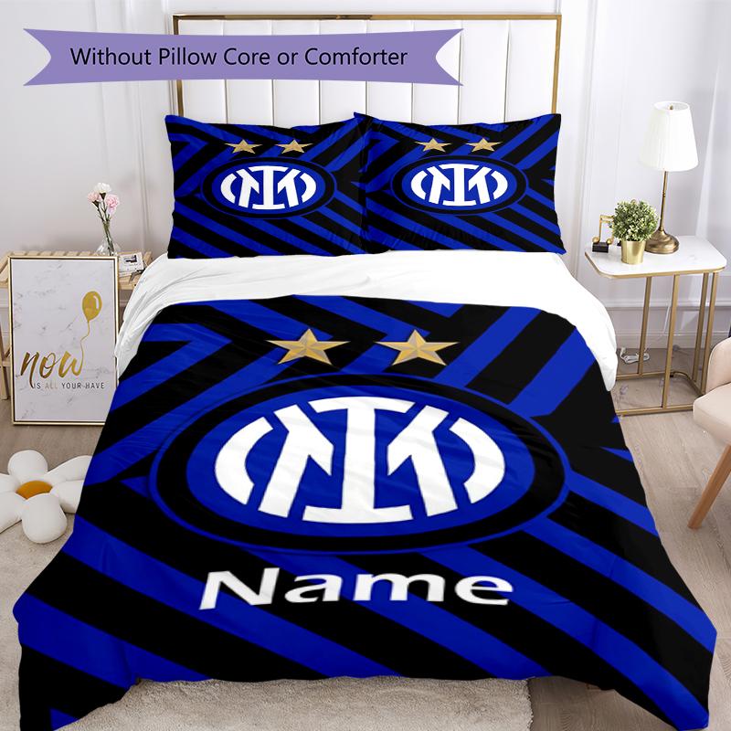 3pcs Custom Name Inter Milan Bedding Set Duvet Cover Closure Includes 1 Duvet Cover & 2 Pillowcases, Soft and Comfortable for All Seasons.