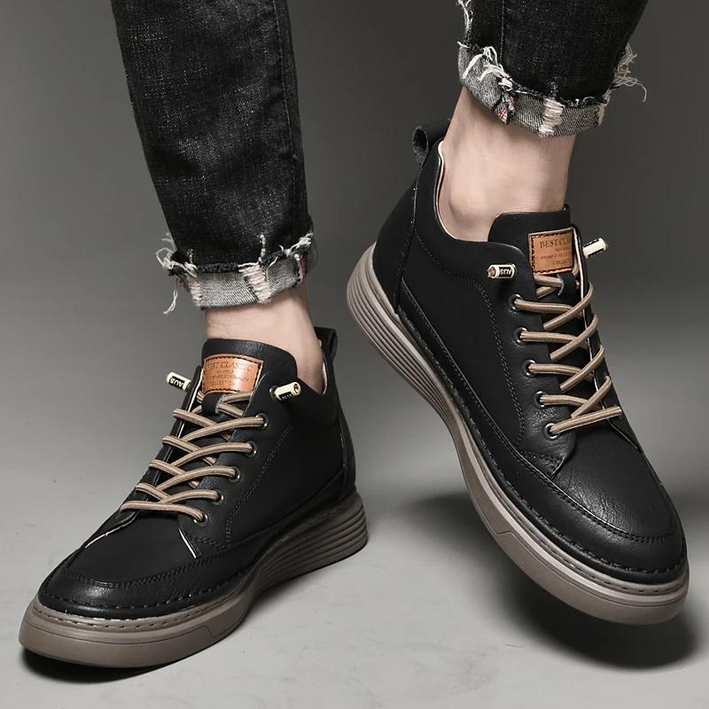 Fashion Men's New Brand Thick Soled Inner Height Increasing Shoes Medium Upper Elevated Height/6CM Casual Shoes Soft Flats Walking Shoes