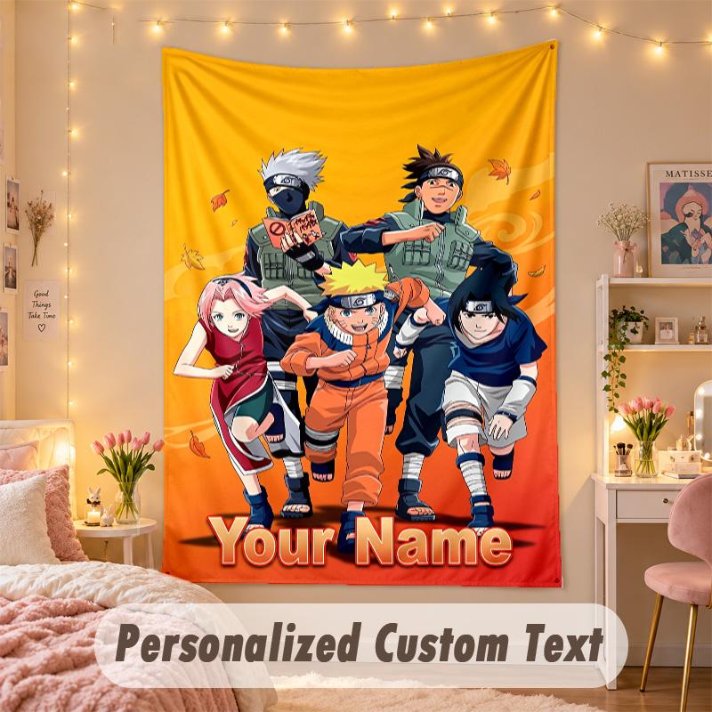 Custom Personalized Tapestry,Naruto Print Custom Name Text Wall Art Hanging for Bedroom