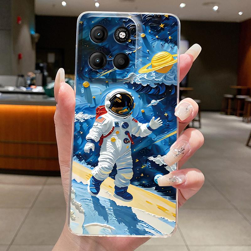 Чехол для Motorola Moto G15 Чехол для телефона Motorola Moto G75 Motorola Moto G15 5G Эстетичный Милый Кот Астронавт Прозрачный Мягкий Чехол