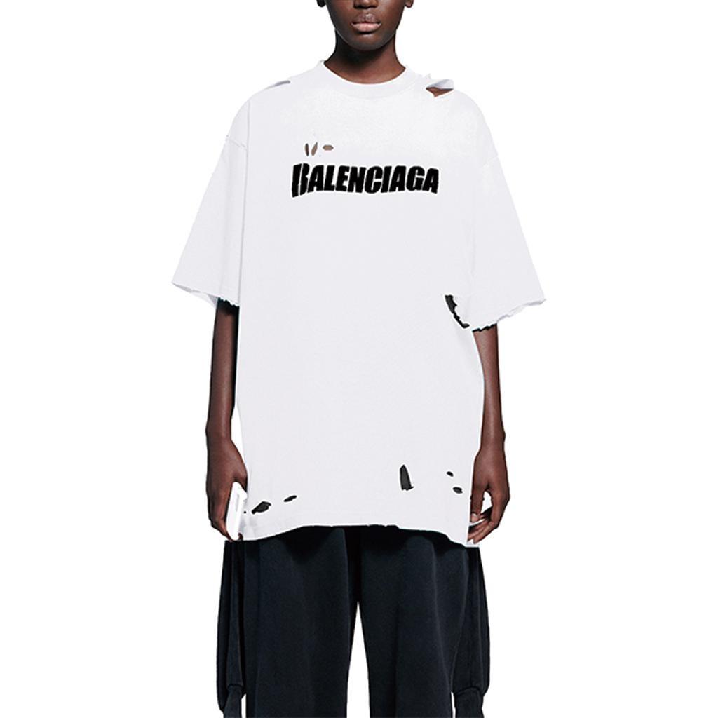 Balenciaga Drop Shoulder Sleeve T Shirt Women's White Loose Fit 651795TKVB89040