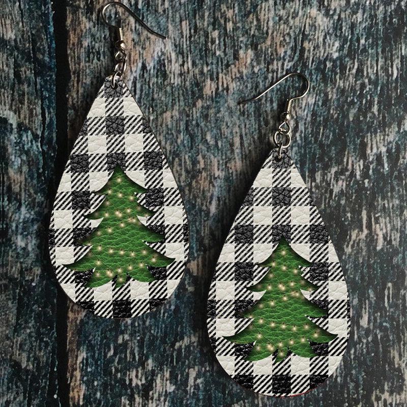 Christmas Plaid and Stripe Double-Sided Tree Earrings for Women - Retro Style