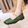 Модные темно-зеленые кожаные туфли женские с металлическими цепями, оксфордские туфли на плоской подошве, женские мюли с квадратным носком, мокасины, женские туфли-лоферы, большой размер 43