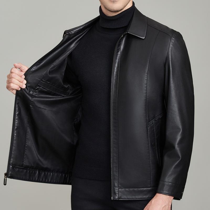 Кожаная куртка мужская, первый слой, овчина, деловая, повседневная куртка, кожаная куртка для папы среднего возраста, с лацканами