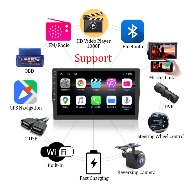 Автомобильный радиоприемник Android 11 Мультимедийный проигрыватель 9 дюймов 2 Din Автомобильный навигатор Стерео радио 12 В 2 + 32 ГБ WIFI GPS FM