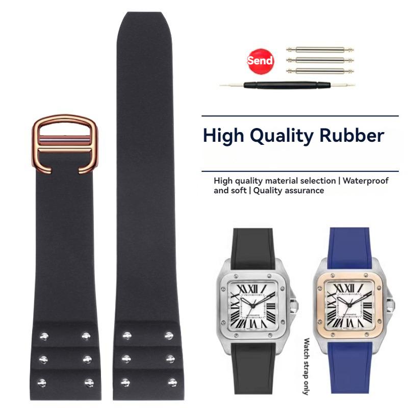 Высококачественный резиновый ремешок для часов Cartier Santos, ремешок для Santos 100 Series, черный, синий, водонепроницаемый браслет, ремень с раскладывающейся застежкой, 21 мм